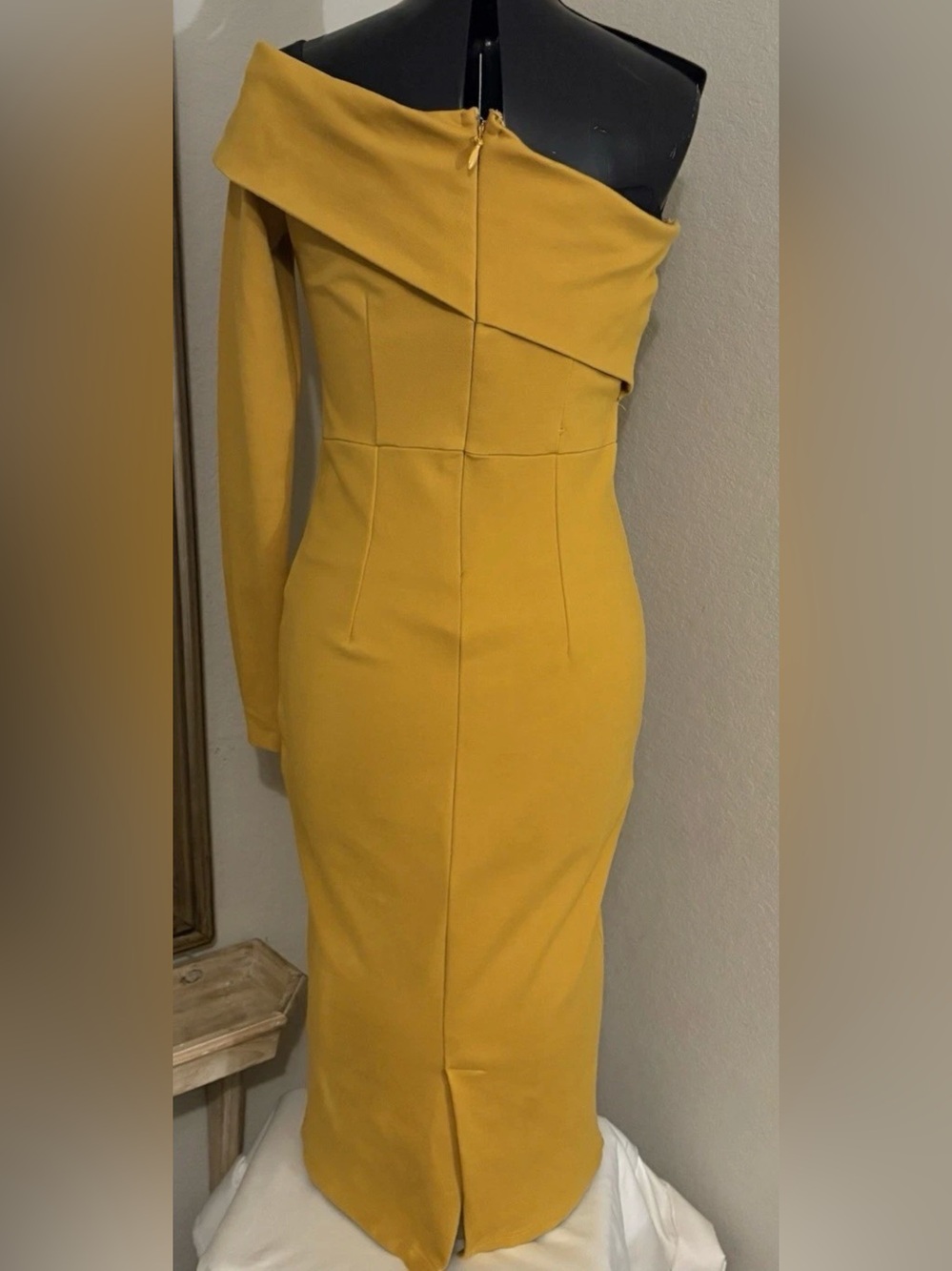 Alieva Rita One Shoulder Dress Mustard Yellow Women’s Size L - Picture 5 of 8